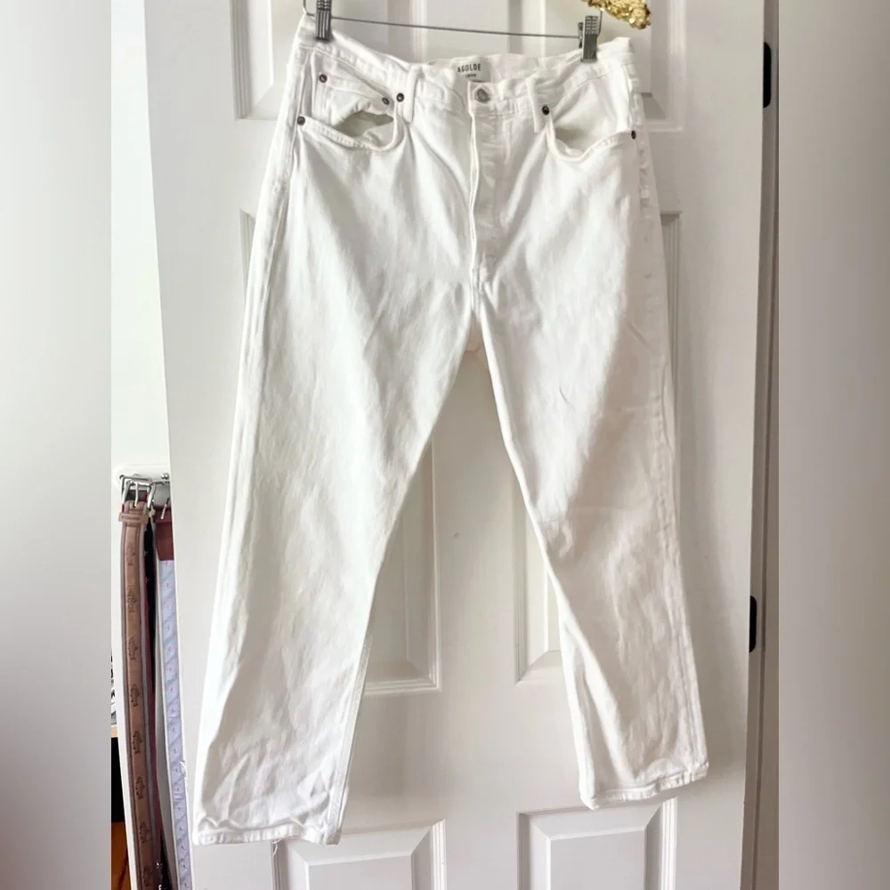 Agolde White Riley Crop Straight Leg Jeans Size 31 - Picture 4 of 13